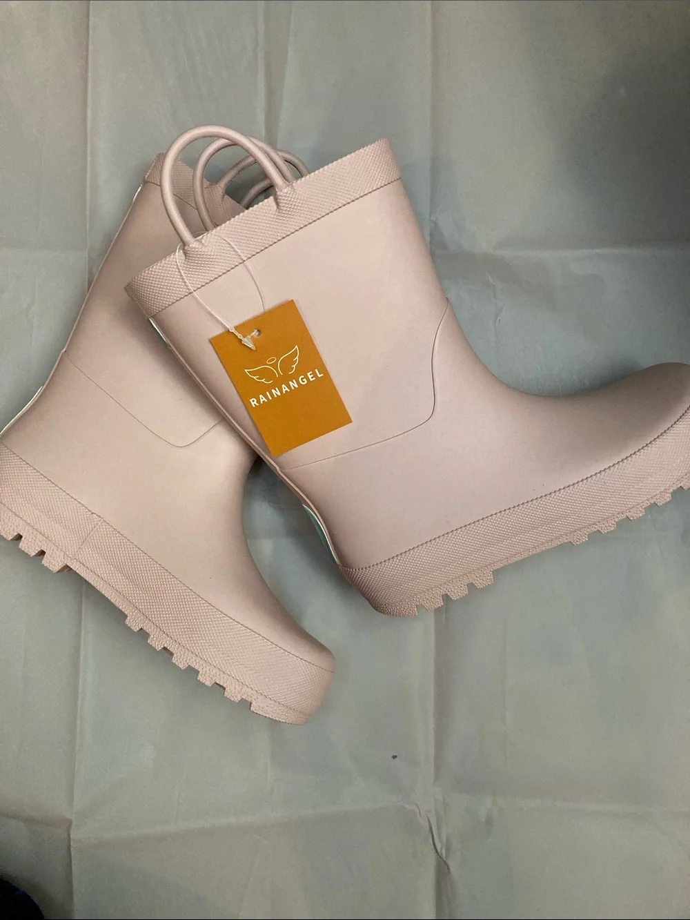 Rain angel  Pale Pink Kids Rain Boots with Pull Handles
